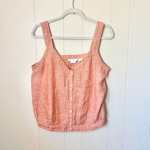 Isaac Mizrahi New York 100% Linen Tank Top Rust Orange Buttons Loose Fit Medium